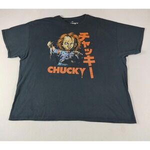 Chucky Shirt Mens 3XL‎ Black Horror Movie Graphic Tee Japanese Text Cotton
